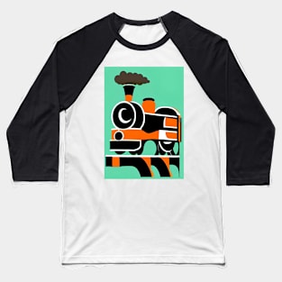 POPART COMIC STYLE GREEN AND BLACK STEAM TRAINS Baseball T-Shirt